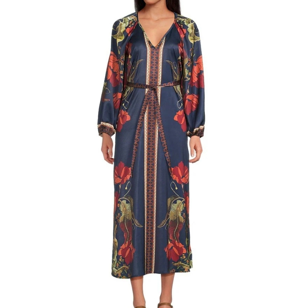 NWT Chelsea & Violet satin dressFloral Maxi Dress with Long Sleeves Size 6